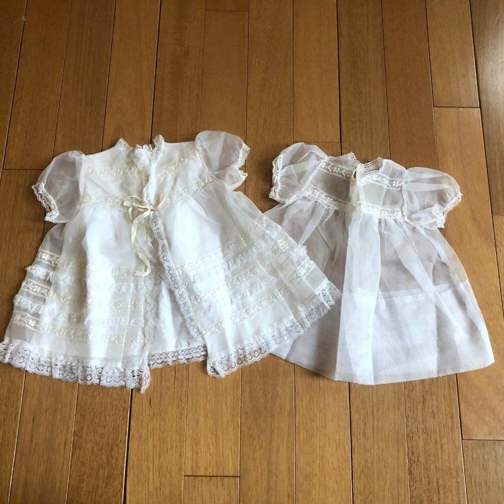 VTG Baby Christening Gown Dress Baptism 0-6 Set 2